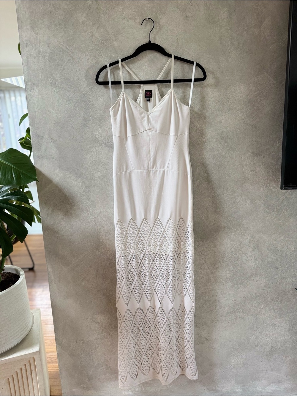 Vintage 2B Bebe White Crochet-Panel Maxi Slip Dress